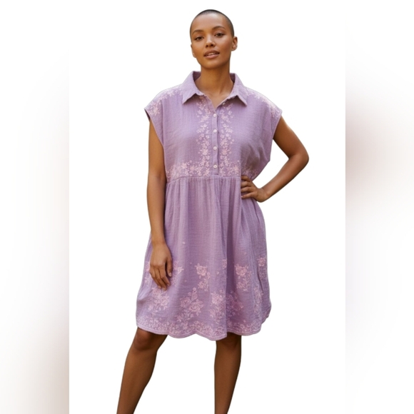 Savannah Jane Lilac Embroidered Collared Boho Tunic Dress Women's Sz Large - Picture 1 of 9